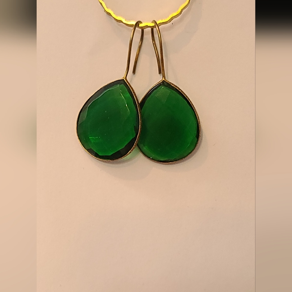 Green Fauceted Hook earrings 2inch teardrop